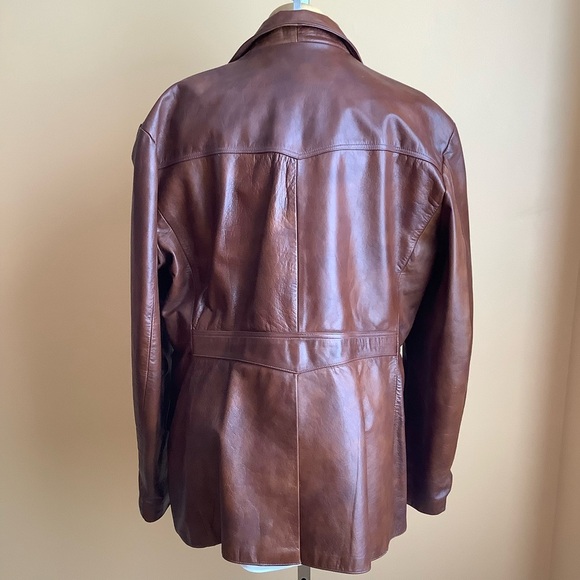 VINTAGE 70's Menswear Brown Leather Blazer - Picture 3 of 16